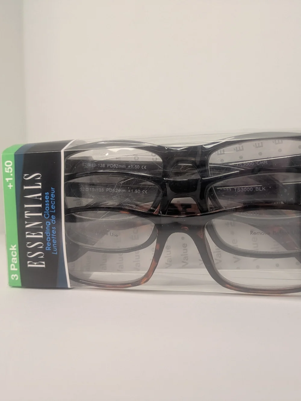 Essentials Reading Glasses 3-Pack +1.50 Black/Brown